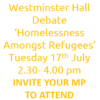Invite your MP to attend an upcoming debate on Homelessness Amongst Refugees westminster hall debate image for website