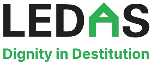 Ledas logo with strapline; dignity in destitution