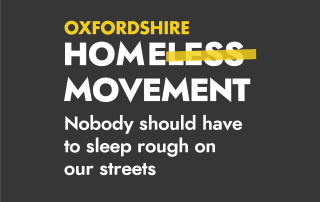 Oxfordshire Homeless Movement logo, with the strapline 'nobody should have to sleep rough on the streets'