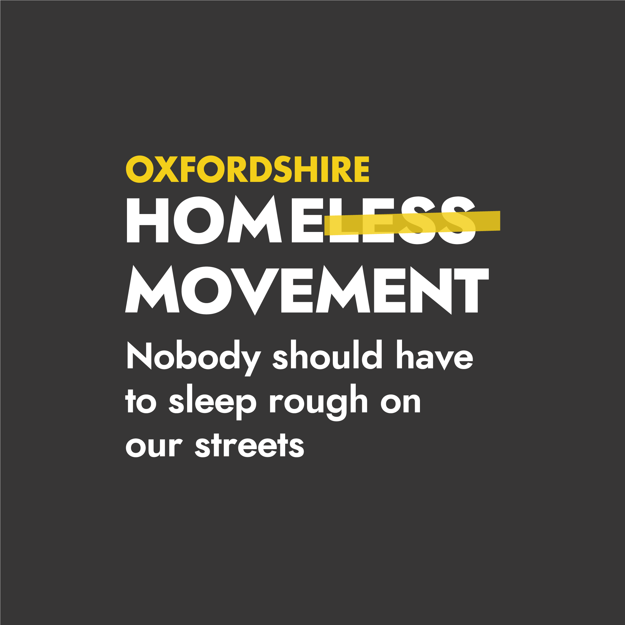 Oxfordshire Homeless Movement logo, with the strapline 'nobody should have to sleep rough on the streets'